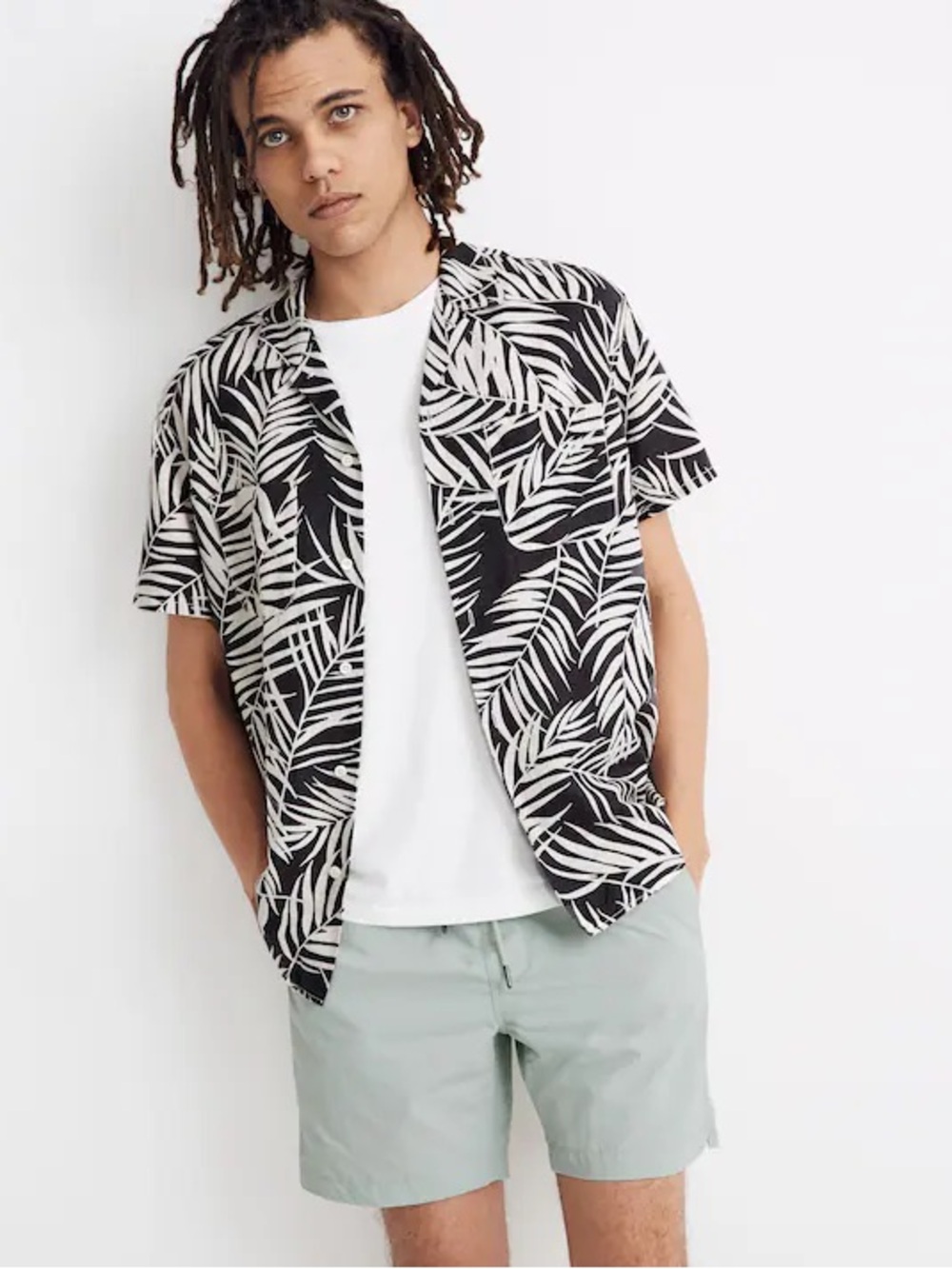 Madewell Easy Camp Shirt Hawaiian Floral Leaf Print Linen Blend Men’s XL